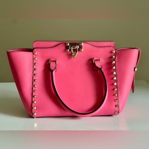 Pink Valentino Garavani Atelier Rockstud Accented Leather Handle Bag
